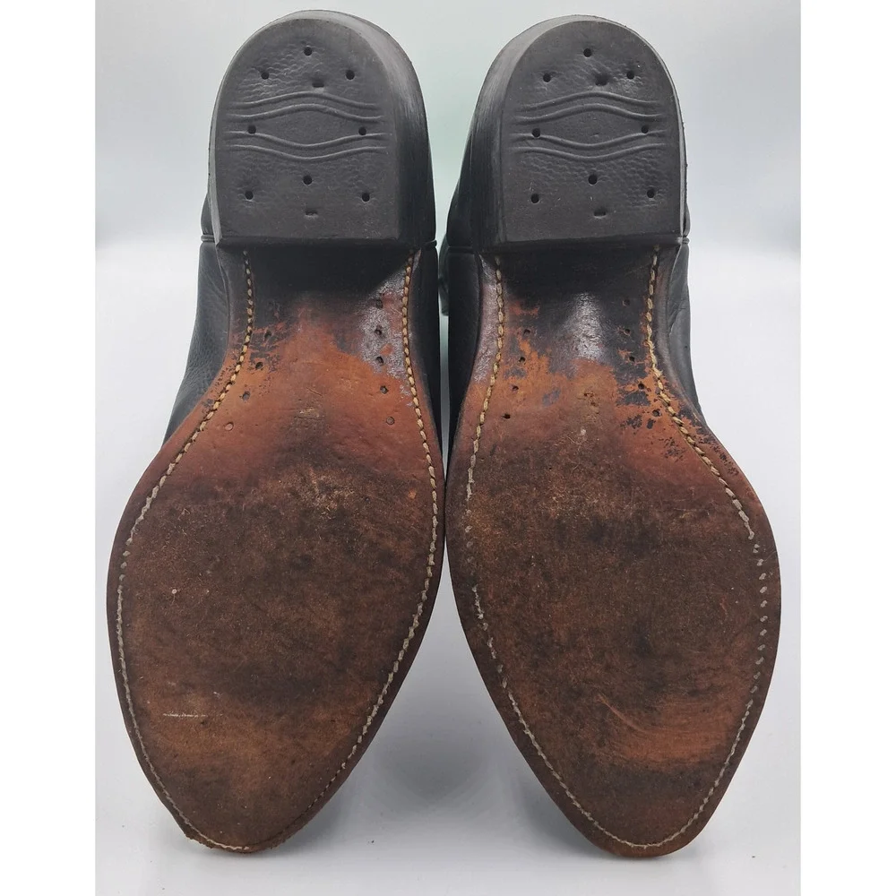 Size 11 - Vtg Boulet 9502 Sporty Black Deer Tan Leather Cowboy Western Rancher